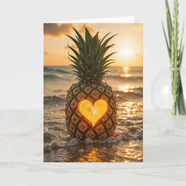 Tarjeta Romantic Birthday Pineapple With a Glowing Heart (Anverso)