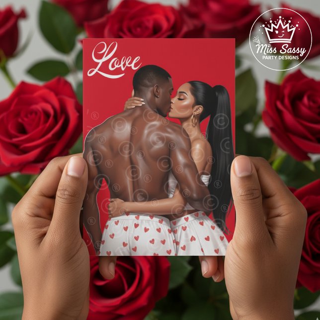 Tarjeta Romantic Black Couple Valentine’s Day (Celebrate love with a Black couple in a tender embrace, perfect for Valentine’s or anniversaries.)