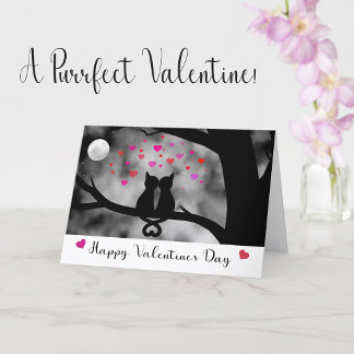 Tarjeta Romantic Cats Under Moon Valentine Card           