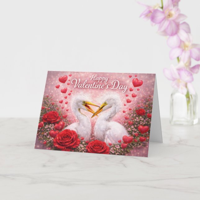 Tarjeta Romantic Egrets Valentine’s Day – Love & Nature (Orquídea)