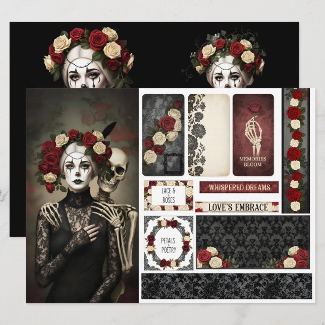 Tarjeta Romantic Ephemera Sheet  (Anverso / Reverso)