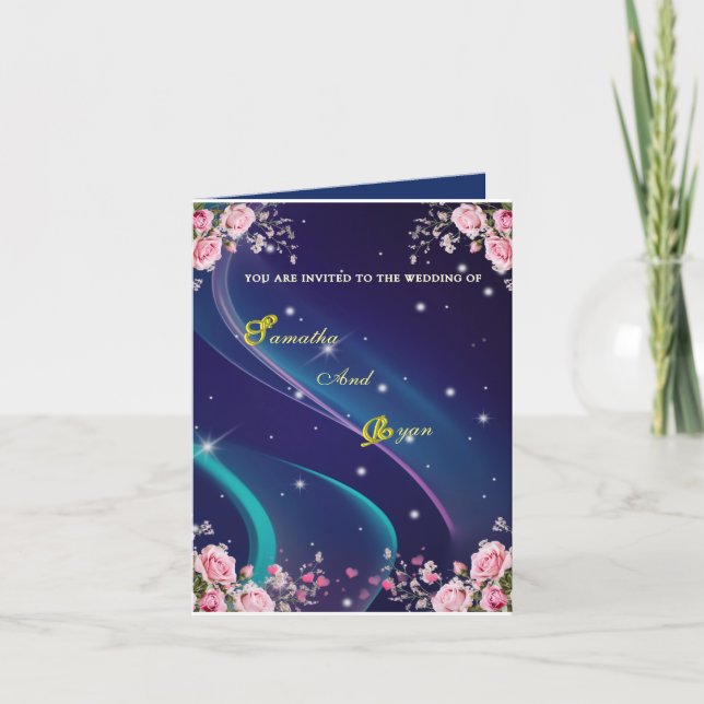Tarjeta Romantic Floral Galaxy Wedding Invitation  (Anverso)