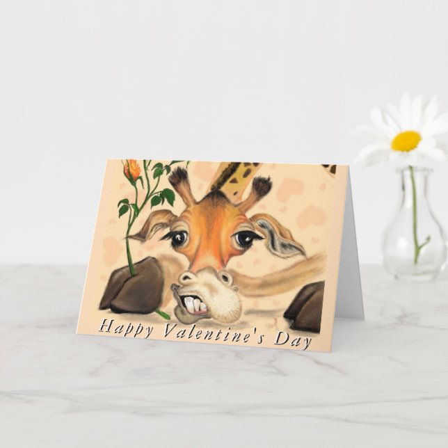Tarjeta Romantic Giraffe Funny El día de San Valentín Card (Planta pequeña)