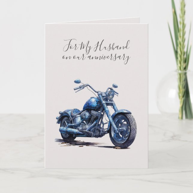 Tarjeta Romantic I Love You Anniversary Blue Motorcycle (Anverso)