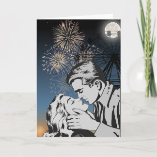 Tarjeta Romantic Kiss Under Fireworks Greeting Card