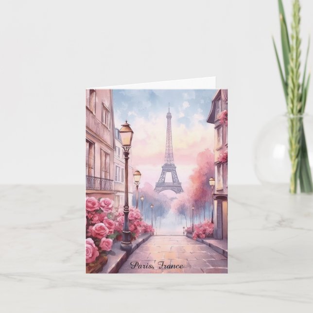 Tarjeta Romantic Paris France – Eiffel Tower Floral (Anverso)