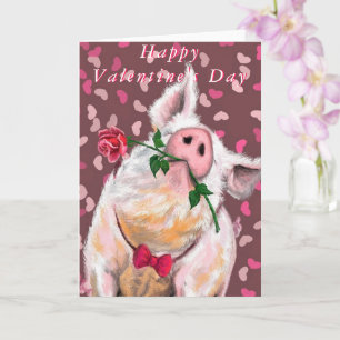 Tarjeta Romantic Pig Funny El día de San Valentín Card