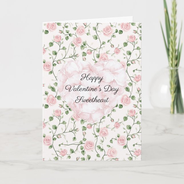 Tarjeta Romantic Pink Heart Rose Petals Valentine's Day (Anverso)