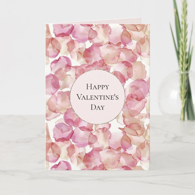 Tarjeta Romantic Pink Rose Petals Floral Valentine's Day (Anverso)