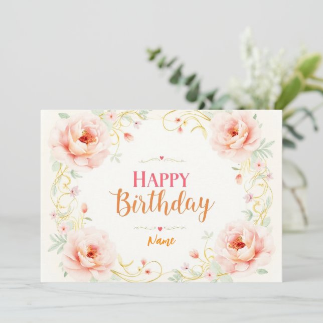Tarjeta Romantic Rose Gold Script (Anverso de pie)