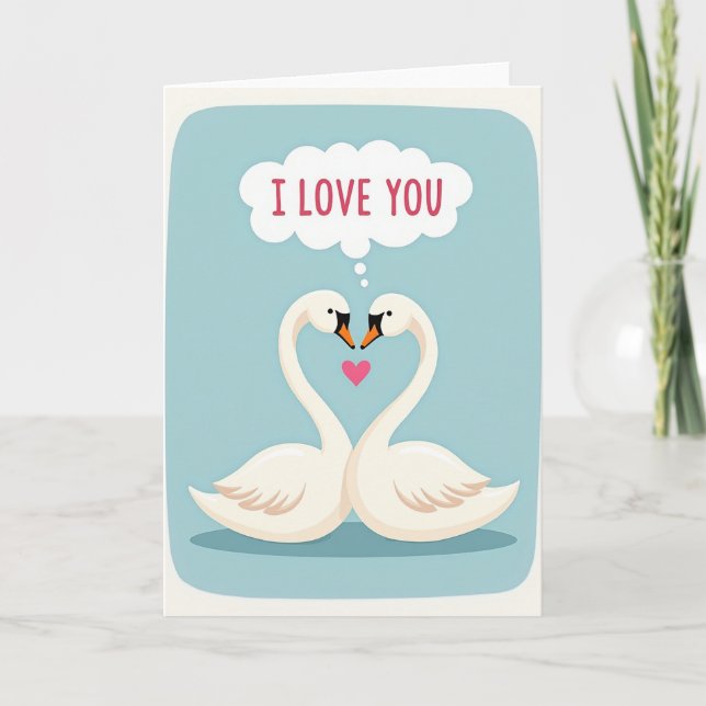 Tarjeta Romantic Swans Heart Love Matte Card (Anverso)