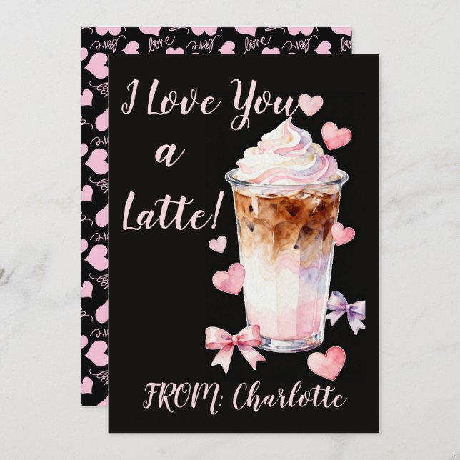 Tarjeta Romantic Valentines Day Whipped cream iced coffee (Anverso / Reverso)