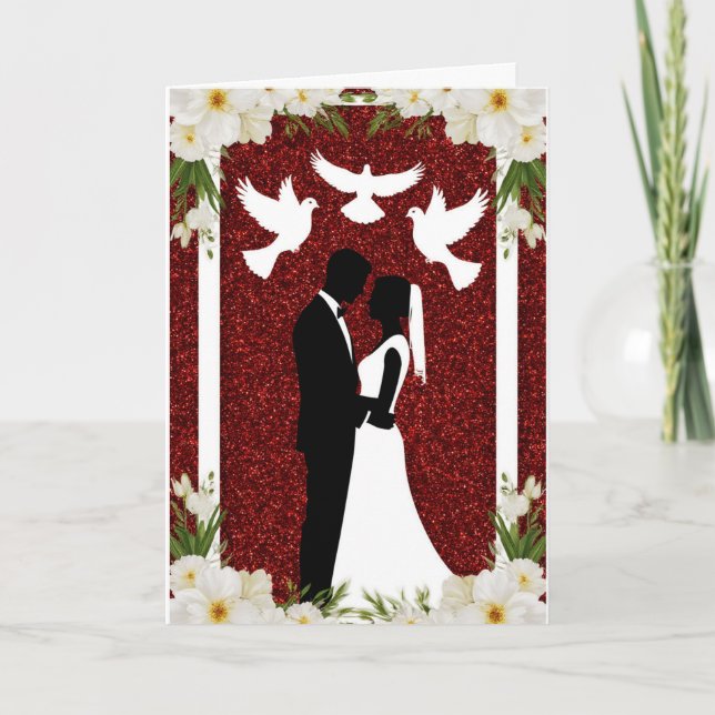 Tarjeta Romantic Wedding Silhouette of Bride and Groom (Anverso)