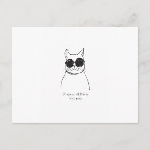 Tarjeta romántica de gato dibujado a mano