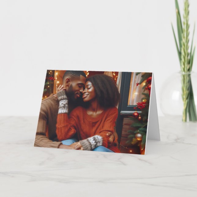 Tarjeta romántica de Navidades afroamericanos (Anverso)