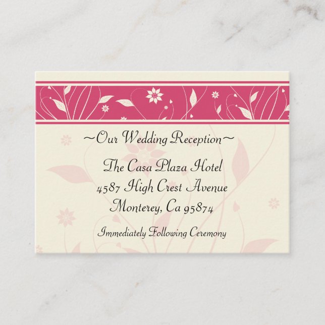 Tarjeta Romántica de Recepción de Boda Primaria (Anverso)