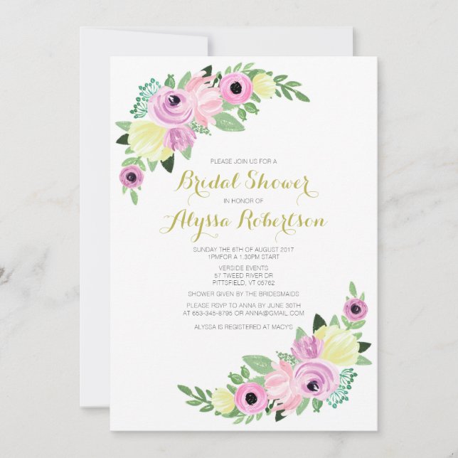 Tarjeta romántica floral de las duchas nupciales (Anverso)