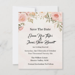 Tarjeta Romántica Floral para Guardar la Fecha