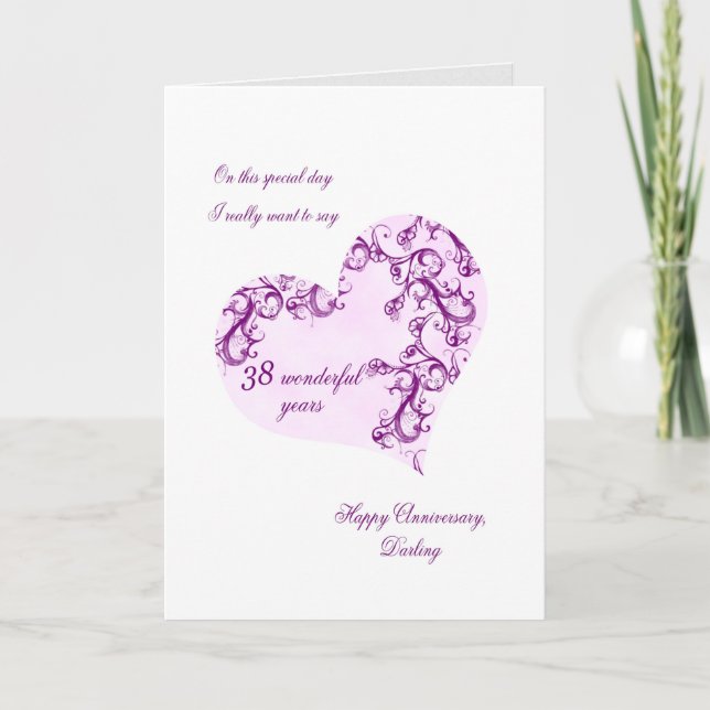 Tarjeta Romántico 38º Aniversario Boda (Anverso)