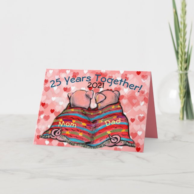 Tarjeta Romántico aniversario de Corazones de Cerdos Rosa  (Anverso)