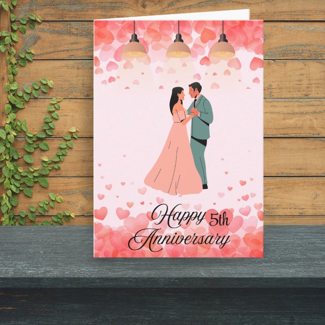 Tarjeta Romántico Aniversario Rosa con Corazones y Baile (Subido por el creador)