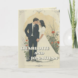 Tarjeta Romántico arte de pareja de bodas de cosecha