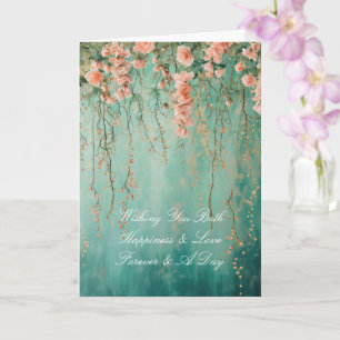 Tarjeta Romántico Boda de flores Verde azuladas de Rubor