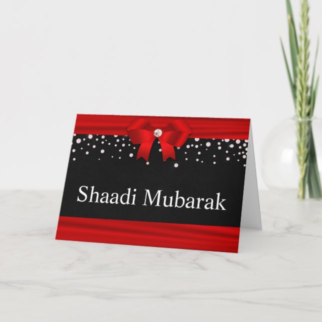 Tarjeta Romántico lazo rojo Shaadi Mubarak (Anverso)