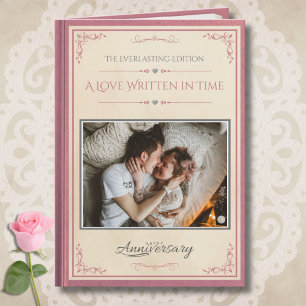 Tarjeta Romántico Rosa Crema Vintage Aniversario Libro de 