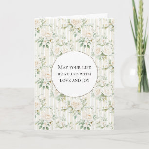 Tarjeta Romántico Rubor White Rose Floral Stripes Boda