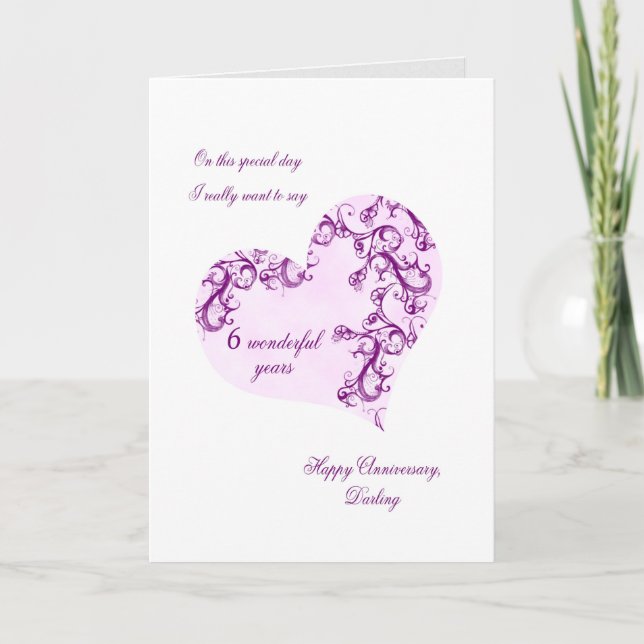 Tarjeta Romántico sexto aniversario Boda (Anverso)