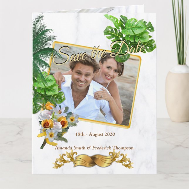 Tarjeta Romántico Tropical Salva la Fecha (Anverso)