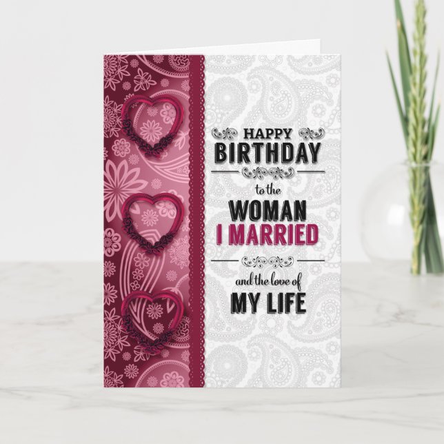 Tarjeta Románticos corazones rosados de cumpleaños de espo (Anverso)