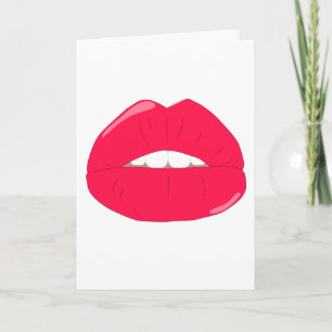 TARJETA ROMÁNTICOS LABIOS ROJOS BESOS PENSANDO EN TI