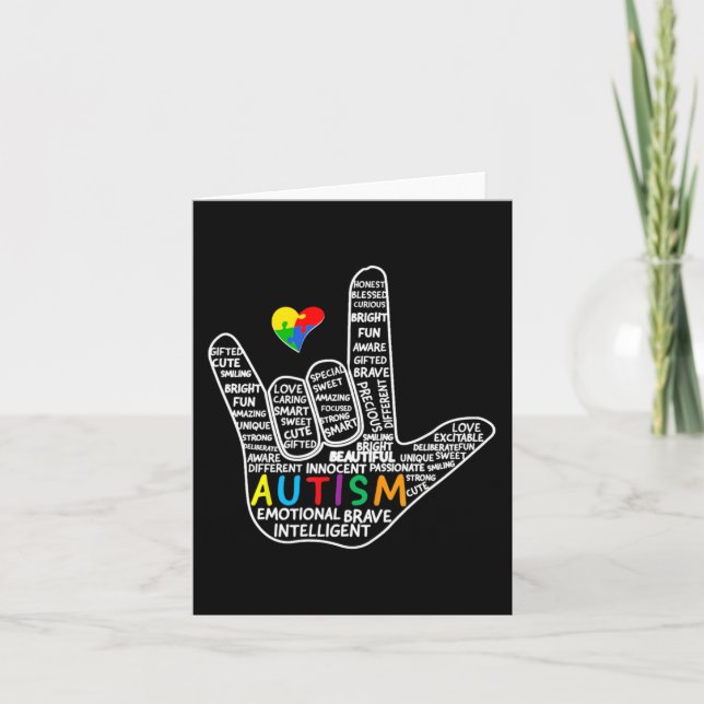 Tarjeta Rompecabezas Corazón ASL Amor Rótulo Idioma Autism (Anverso)