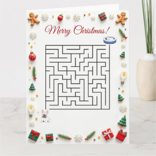 Tarjeta Rompecabezas de laberinto de Navidad de Bulldog Fr