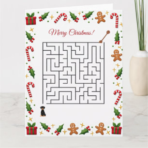 Tarjeta Rompecabezas de laberinto de Navidad de Doberman F