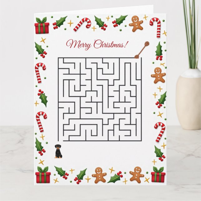Tarjeta Rompecabezas de laberinto de Navidad de Doberman F (Anverso)