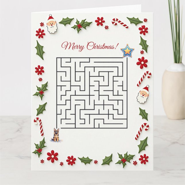 Tarjeta Rompecabezas de laberinto de Navidad del perro pas (Anverso)
