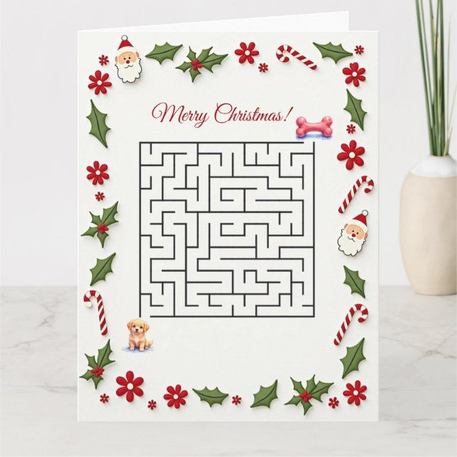 Tarjeta Rompecabezas de laberinto de Navidad del perro Ret (Anverso)