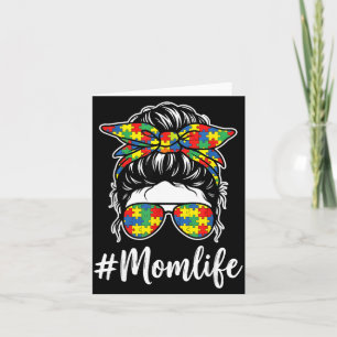 Tarjeta Rompecabezas de mamá autista, moño desordenado, co