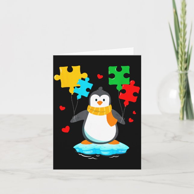 Tarjeta Rompecabezas divertido de pingüino mes de concienc (Anverso)