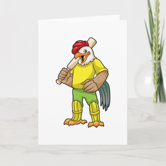 Tarjeta Rooster como bateador con bate de críquet (Anverso)