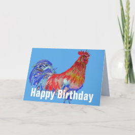 Tarjeta Rooster Rojo Azul Acuarela Pollo Roosters pájaros