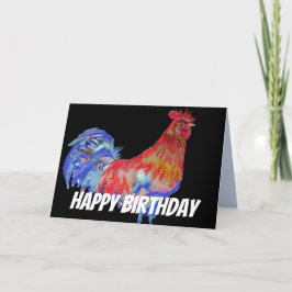 Tarjeta Rooster Rojo Azul Pollo Pájaro Acuarela Cumpleaños