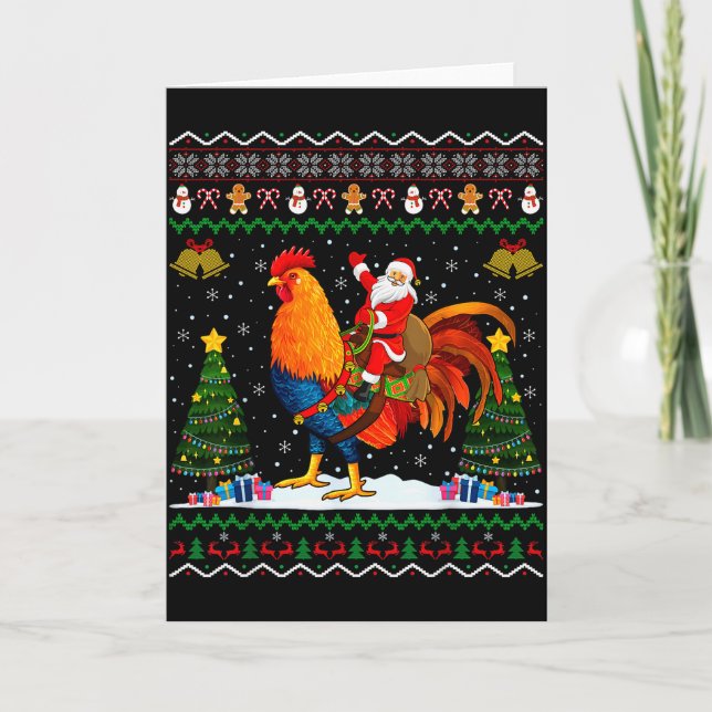 Tarjeta Rooster Ugly Xmas Gift Santa Riding Rooster Christ (Anverso)