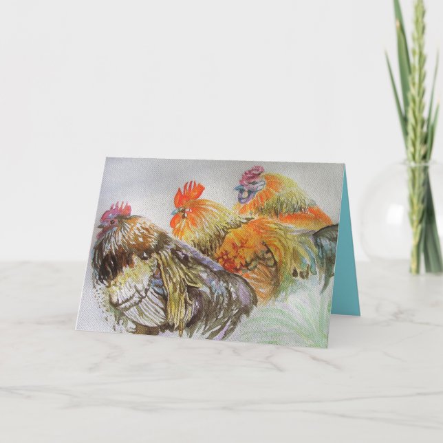 Tarjeta Roosters Cockrel Watercolor Birday Card (Anverso)