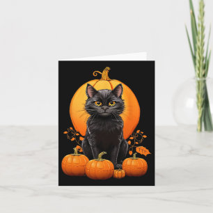 Tarjeta Ropa De Calabaza De Halloween De Gato Negro Retro 