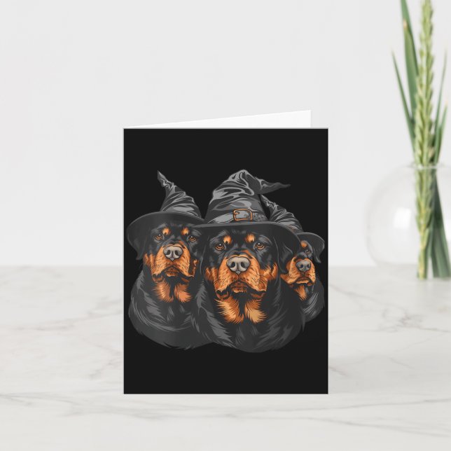 Tarjeta Ropa de mujer de Halloween Perros Rottweiler Bruja (Anverso)