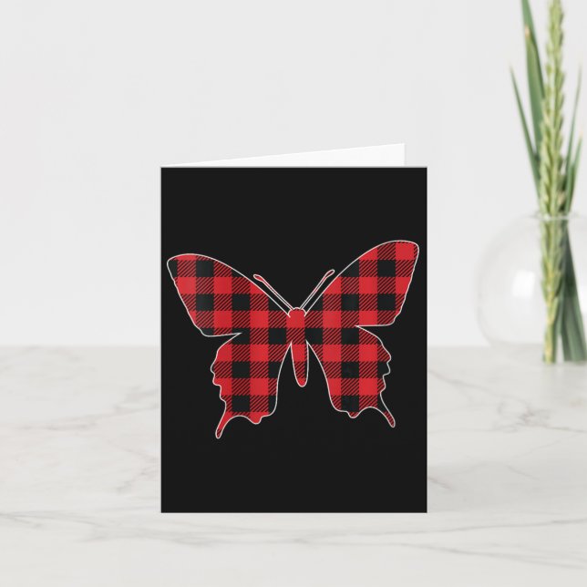 Tarjeta Ropa de mujer Roja Buffalo Plaid Butterfly Coincid (Anverso)